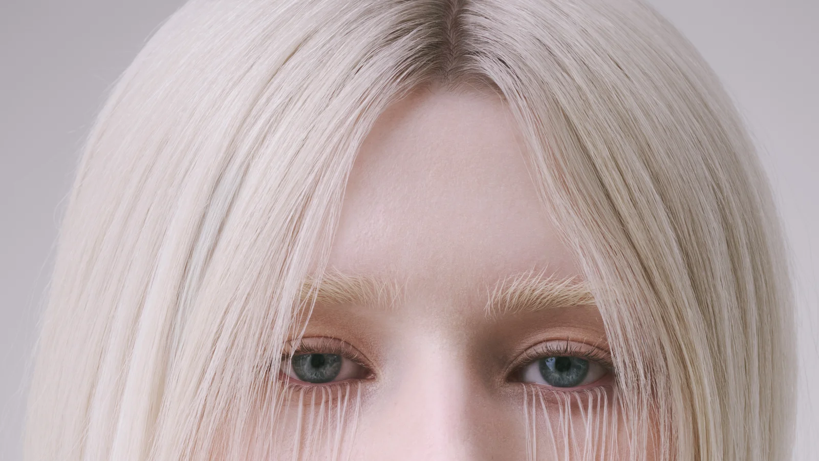 Final TUSH beauty close-up by Armin Morbach: platinum blonde hair with a natural parting, retouched from a wig
