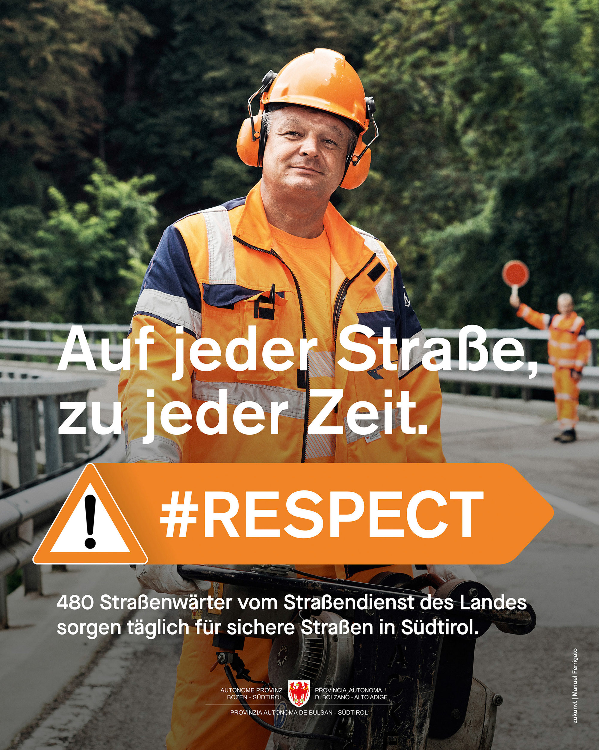 portrait of a man working outdoors for the Respect road safety campaign