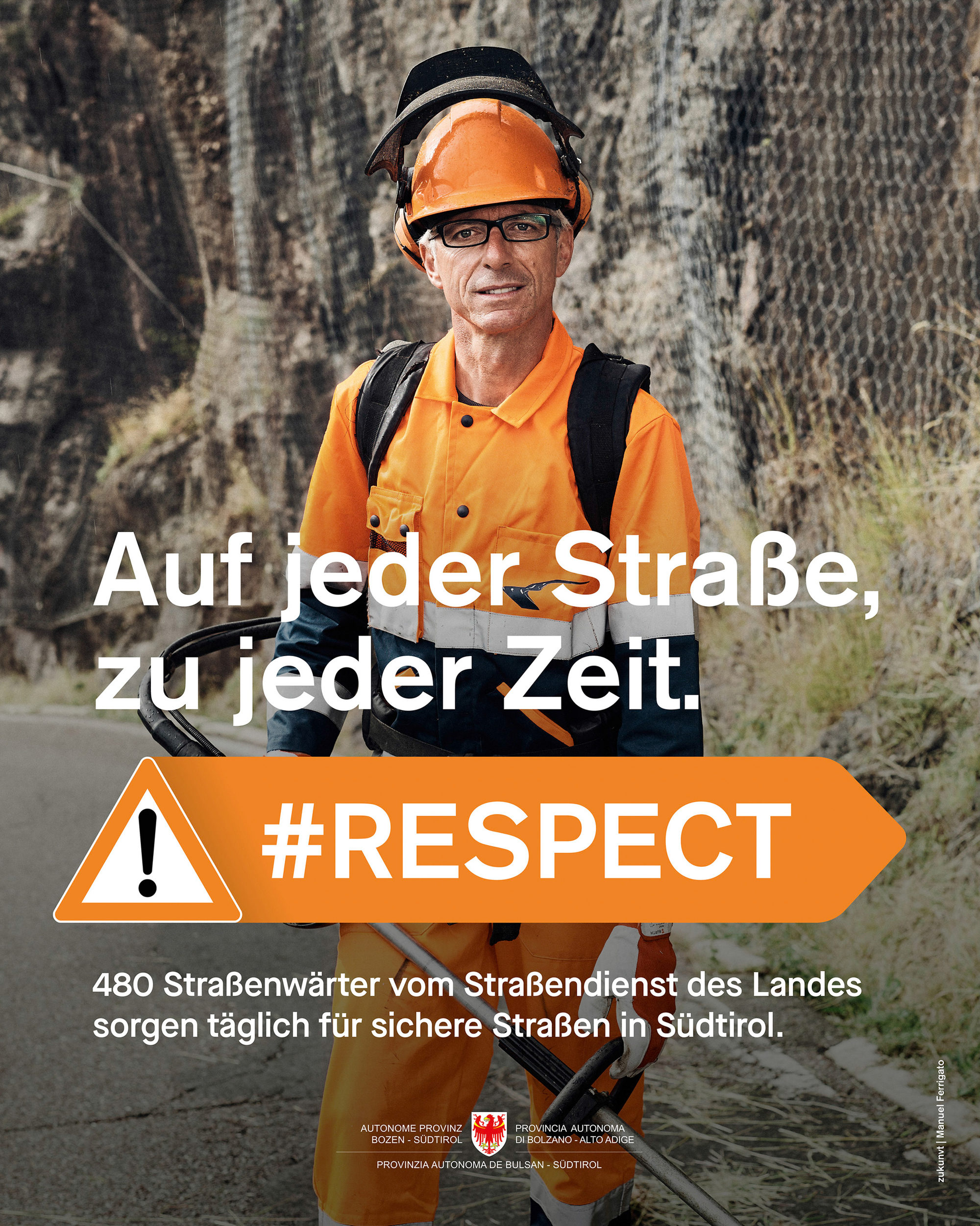 portrait of a man working outdoors for the Respect road safety campaign