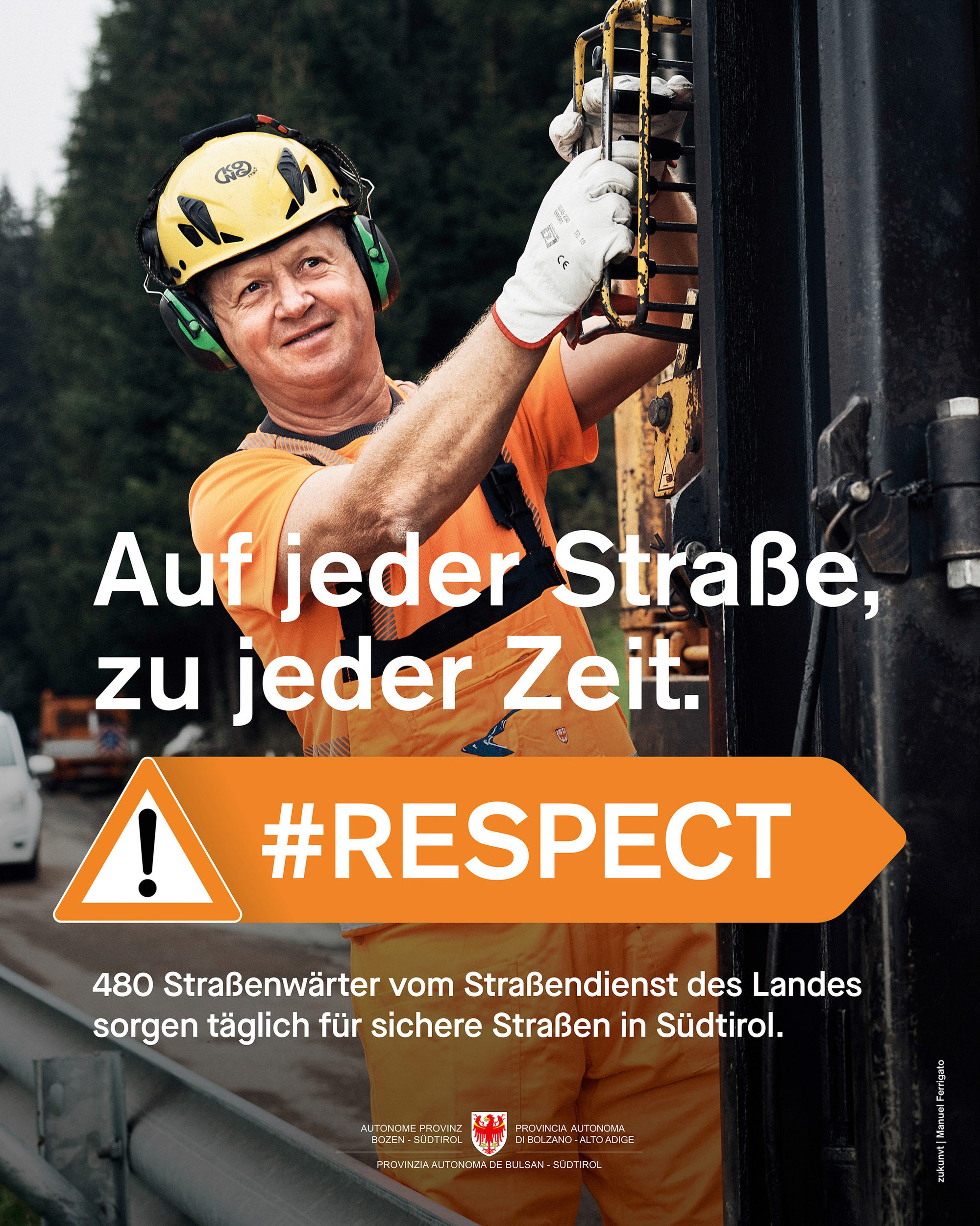 portrait of a man working outdoors for the Respect road safety campaign