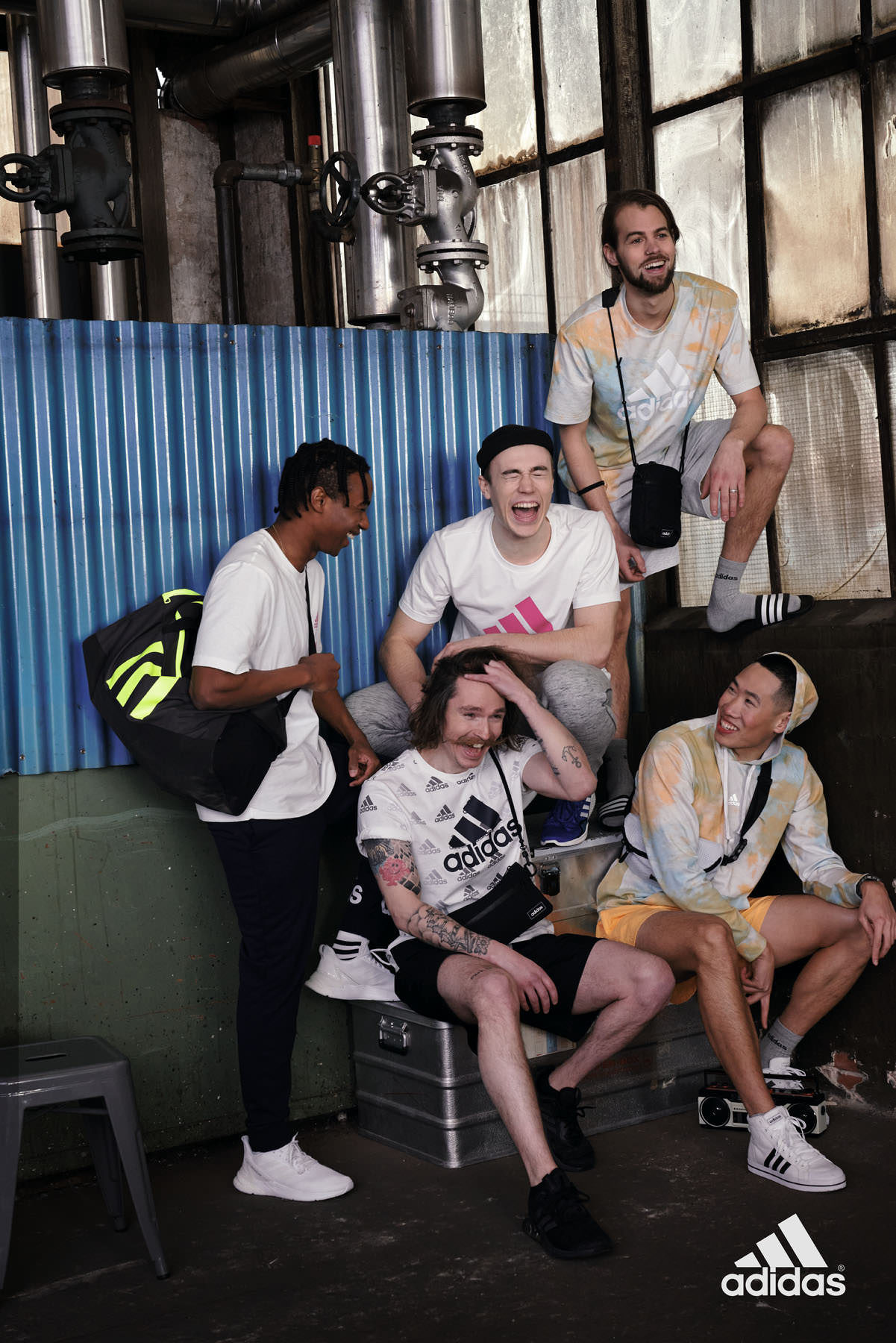 selected work  ADIDAS ESSENTIALS  Young men wearing Adidas Essentials sportswear in an urban setting
